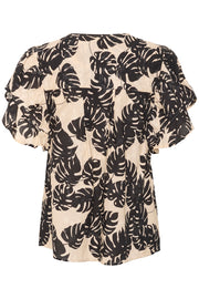 Debora Short-Sleeved Blouse in Black Palm-Leaf Print