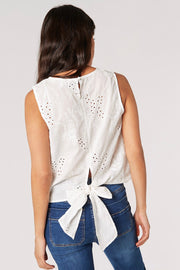 Tropical Embroidery Tie-Back Top in White