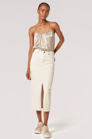 Split-Seam Denim Midi-Skirt in Cream