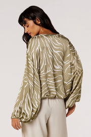 Satin Blouse in Mocha Zebra Print