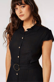 Vintage Button-Front Shirt Dress in Black