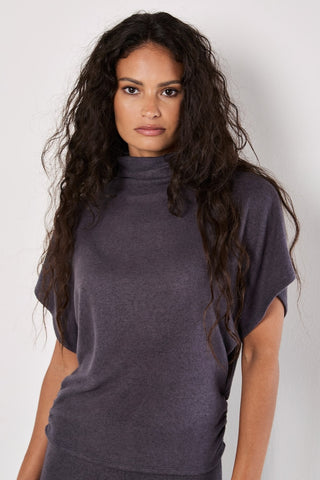 Soft-Touch, High-Necked Top in Charcoal