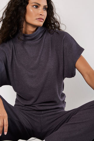 Soft-Touch, High-Necked Top in Charcoal