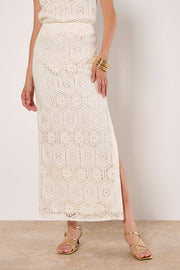 Tile Crochet Lace Shell Top & Maxi Skirt With Side Split in Off White