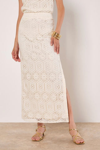 Tile Crochet Lace Shell Top & Maxi Skirt With Side Split in Off White