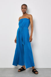 Bandeau Wrap Leg Tetra Jumpsuit in Azure Blue