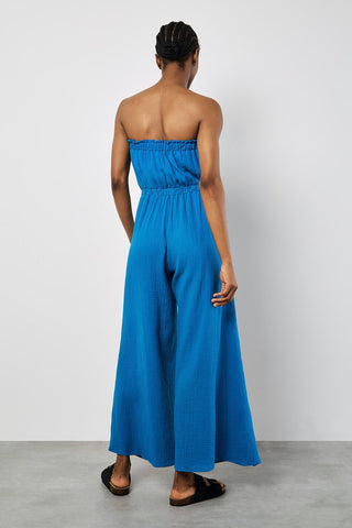 Bandeau Wrap Leg Tetra Jumpsuit in Azure Blue