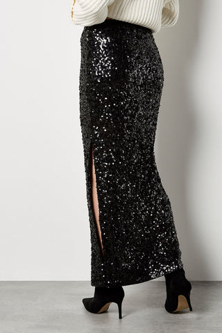 Sequin Maxi Skirt in Black