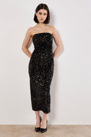 Velvet Sequin Bandeau Midi Dress