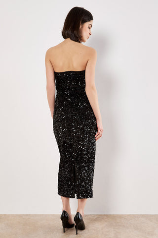Velvet Sequin Bandeau Midi Dress