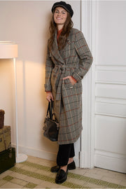 Herringbone Stretch Plaid Long Coat
