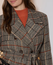 Herringbone Stretch Plaid Long Coat