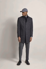 Wool Coat in Black Tweed