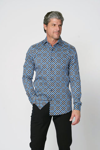 Long-Sleeved Casual Shirt in Multi Blue Brown Floral