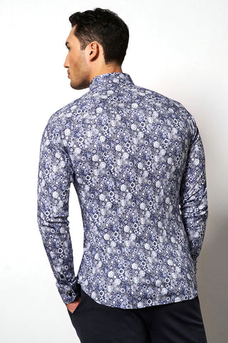 Long-Sleeved Sport Shirt in 3 Blue Prints