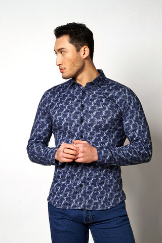 Long-Sleeved Sport Shirt in 3 Blue Prints