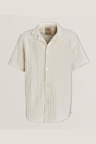 Waffle-Textured Cuban Shirt in Ecru