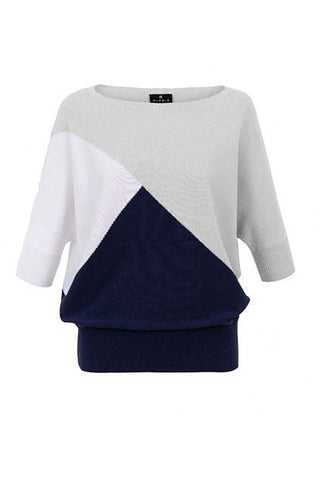 Colour Block Sweater in Navy-White-Grey