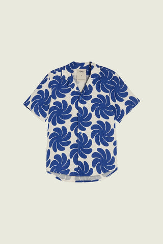 Nebula Cuba Linen Shirt With Blue Pinwheel Print