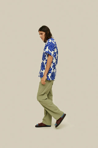 Nebula Cuba Linen Shirt With Blue Pinwheel Print