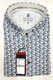 Short-Sleeved Knit Sport Shirt in Grey Geo Print