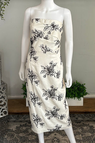 Embroidered Bustier Dress in Ivory-and-Black