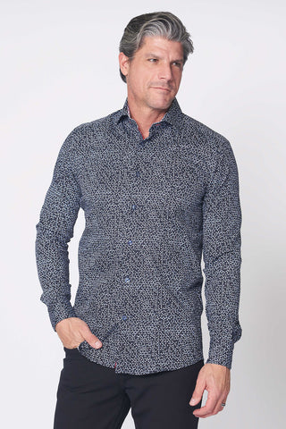 Long Sleeve Casual Shirt in Navy Print