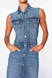 Denim Vest Midi Dress in Endless Sea