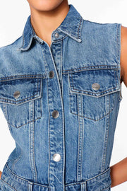 Denim Vest Midi Dress in Endless Sea