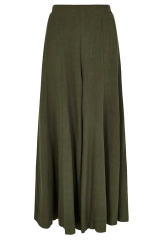 Linen-Mix Palazzo Trousers in Khaki