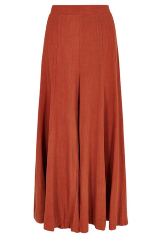 Linen-Mix Palazzo Trousers in Rust