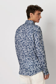 Denim Style Short Sleeve Shirt in Floral Print