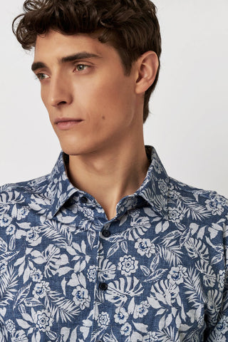 Denim Style Short Sleeve Shirt in Floral Print