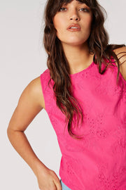 Tropical Embroidery Tie-Back Top in Fuchsia