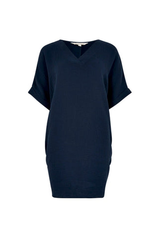 Oversized Crinkle-Cotton Dress in Navy