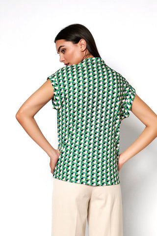 Fiona Short-Sleeved Jersey Top in Green Print