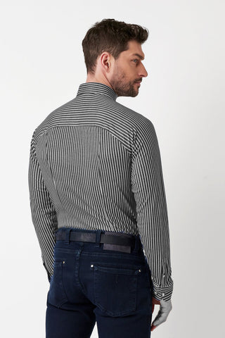 Long-Sleeved Pencil Stripe Knit Sport Shirt