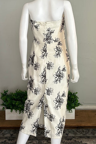 Embroidered Bustier Dress in Ivory-and-Black