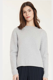 Basket-Weave Knit Crew-Neck Sweateri in 2 Colours