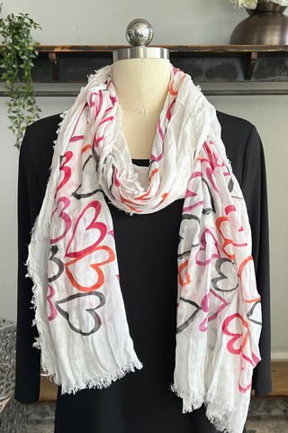 Patterned Scarf in Hand Painted Hearts Print