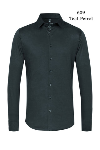 Long-Sleeved Jersey Knit Sport Shirt in 7 Colours