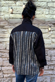 Silver-Sequinned Panel Jacket in Black