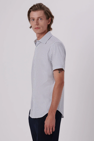 Miles Short-Sleeved OoohCotton Sport Shirt With Abstract Print on Chalk