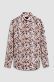 Julian Long-Sleeved Sport Shirt in Caramel Abstract Floral Print