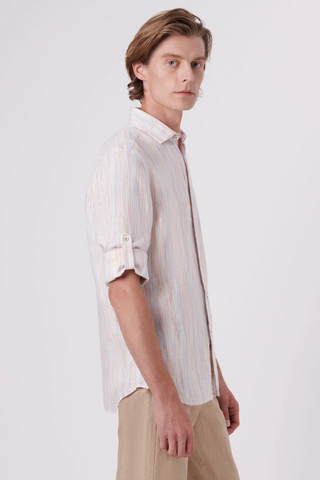 Chalk Stripe Linen Shirt in Shaped Fit