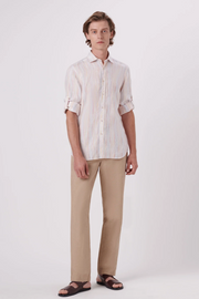 Chalk Stripe Linen Shirt in Shaped Fit