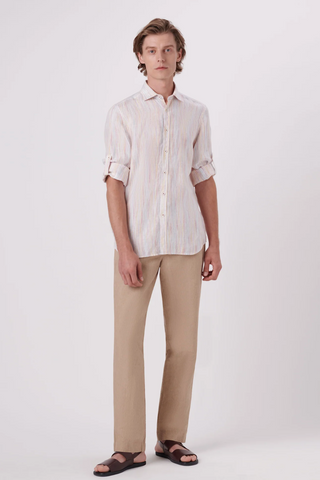 Chalk Stripe Linen Shirt in Shaped Fit
