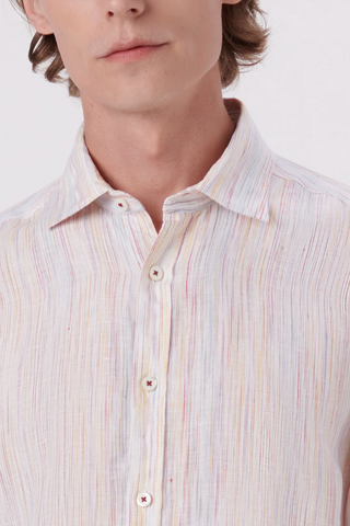 Chalk Stripe Linen Shirt in Shaped Fit