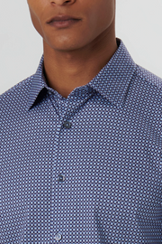 James Long-Sleeved Oooh Cotton Shirt in Air-Blue Geometric Print