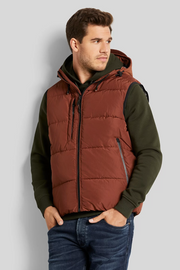 Quilted Vest With Detachable Hood in Rust